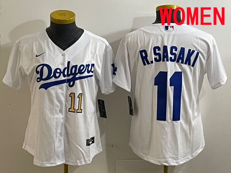 Women Los Angeles Dodgers #11 R.Sasaki White Game 2025 Nike MLB Jersey style 4->women mlb jersey->Women Jersey